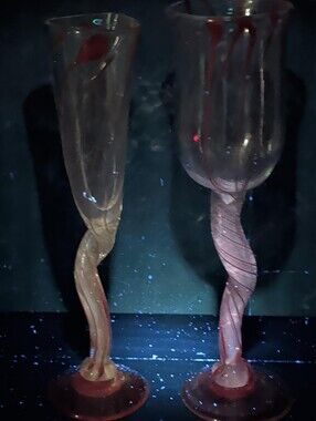Vintage Whimsical HandBlown Art Glass Stemware Set